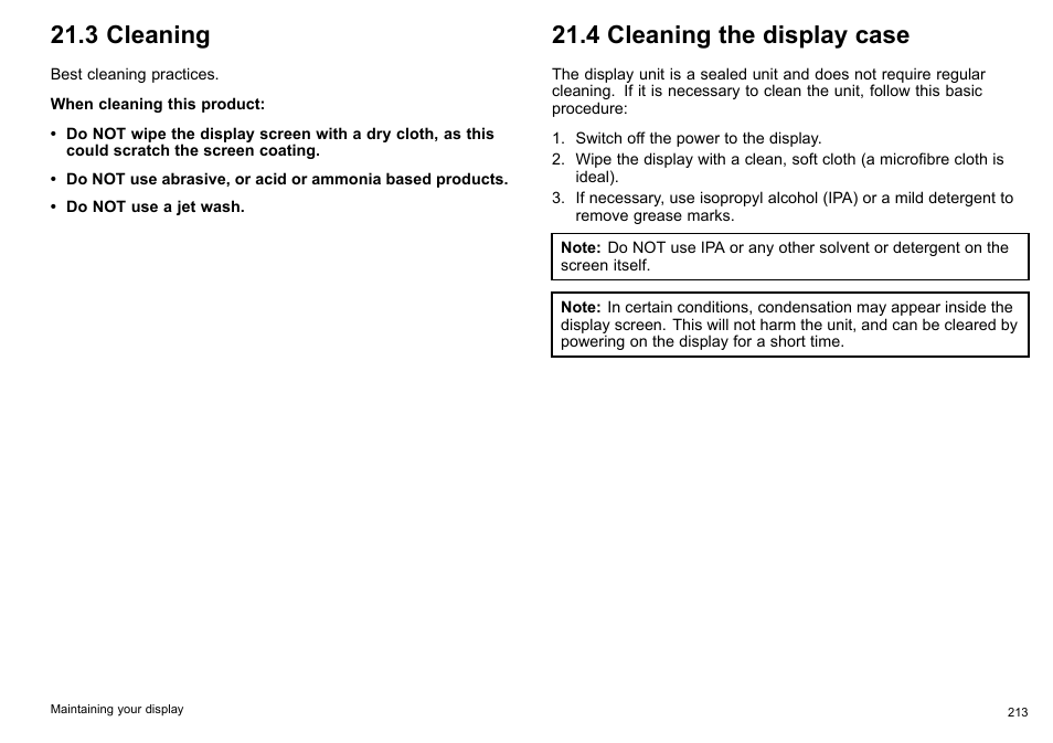 3 cleaning, 4 cleaning the display case | Raymarine C140w User Manual | Page 213 / 222