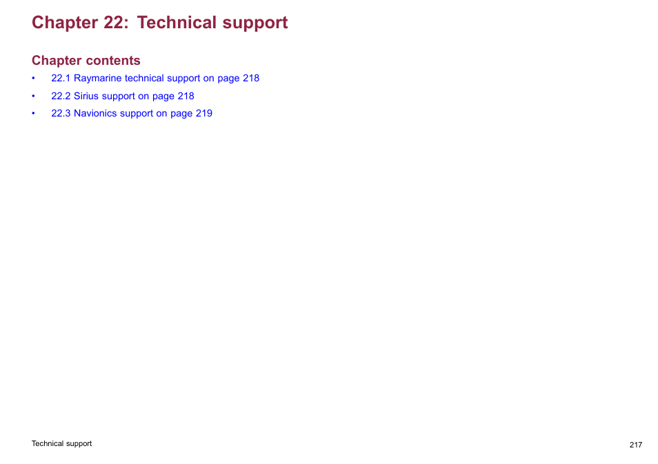 Chapter 22 technical support, Chapter 22: technical support, Chapter contents | Raymarine C140w User Manual | Page 217 / 222