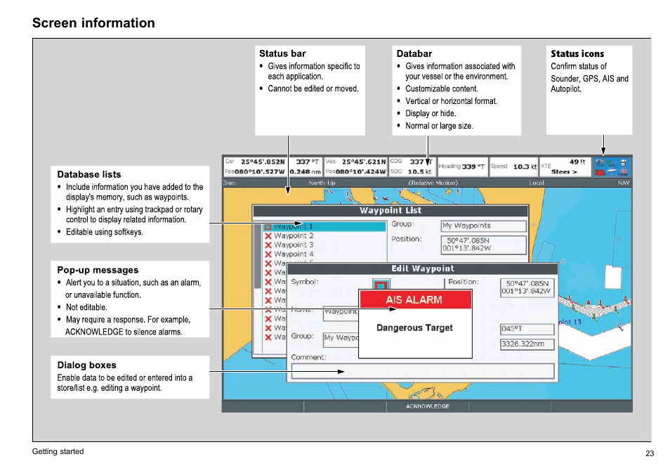 Screen information | Raymarine C140w User Manual | Page 23 / 222