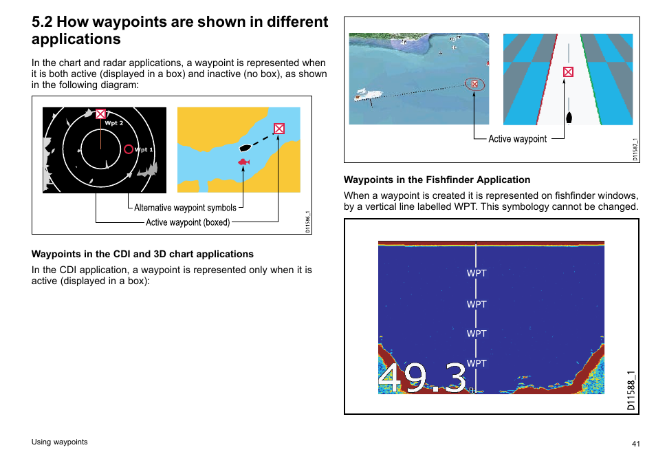 2 how waypoints are shown in different, Applications | Raymarine C140w User Manual | Page 41 / 222