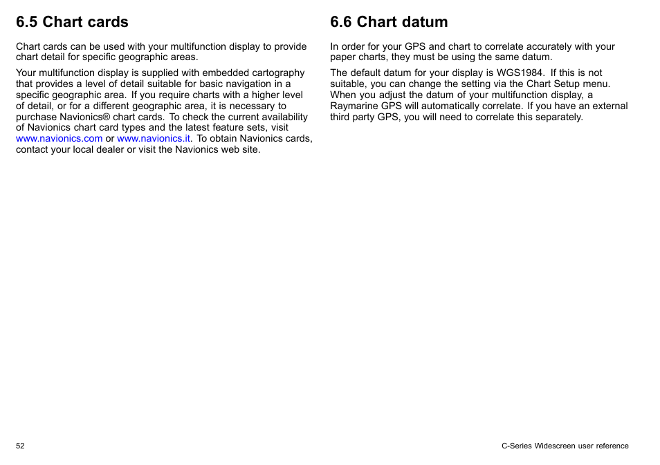 5 chart cards, 6 chart datum | Raymarine C140w User Manual | Page 52 / 222