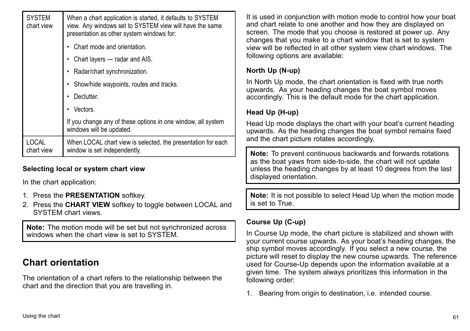 Chart orientation | Raymarine C140w User Manual | Page 61 / 222