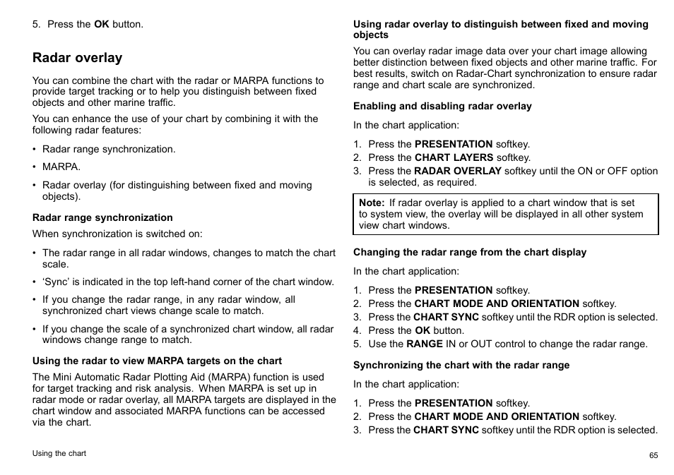 Radar overlay | Raymarine C140w User Manual | Page 65 / 222