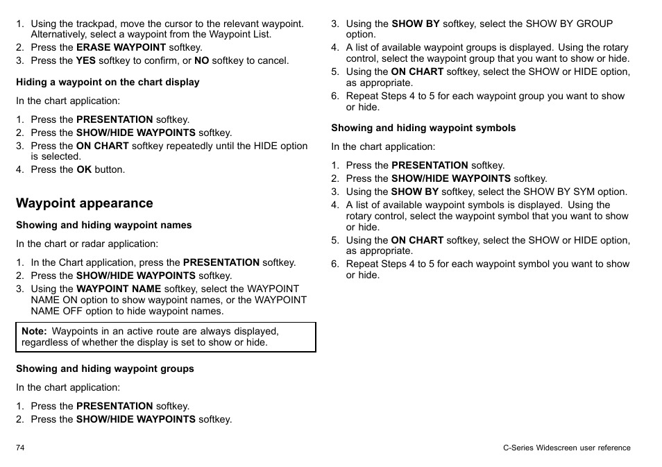 Waypoint appearance | Raymarine C140w User Manual | Page 74 / 222