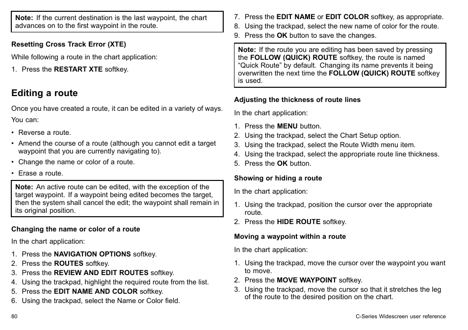 Editing a route | Raymarine C140w User Manual | Page 80 / 222