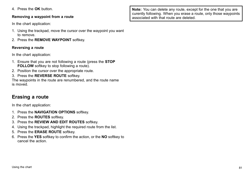 Erasing a route | Raymarine C140w User Manual | Page 81 / 222