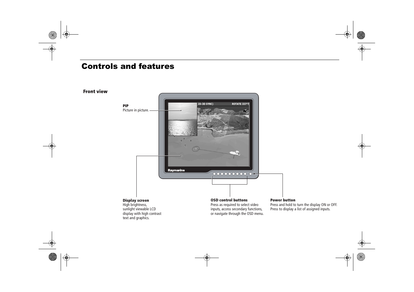 Controls and features | Raymarine Viewable Marine Displays User Manual | Page 11 / 38