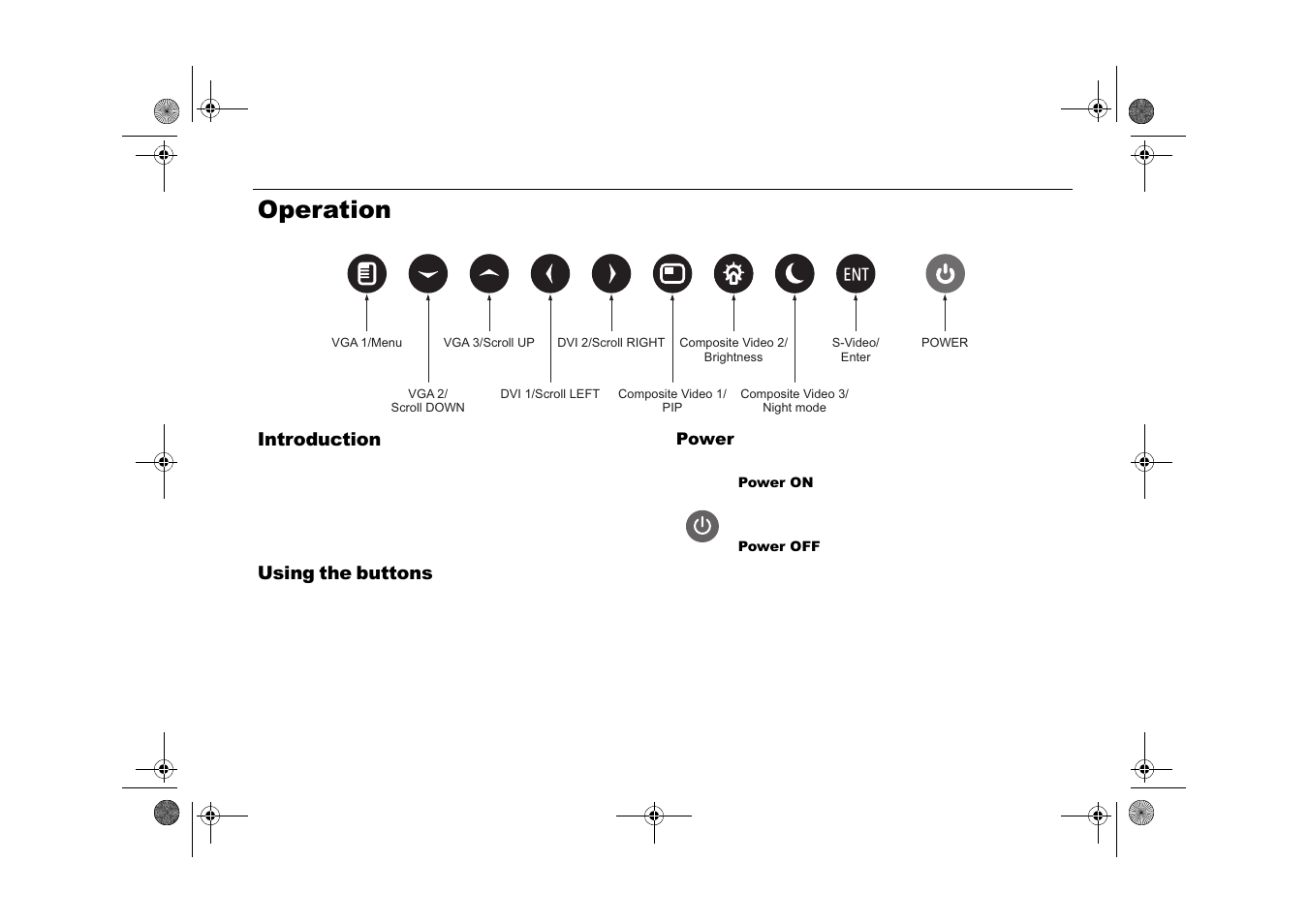 Operation, Introduction, Using the buttons | Raymarine Viewable Marine Displays User Manual | Page 23 / 38