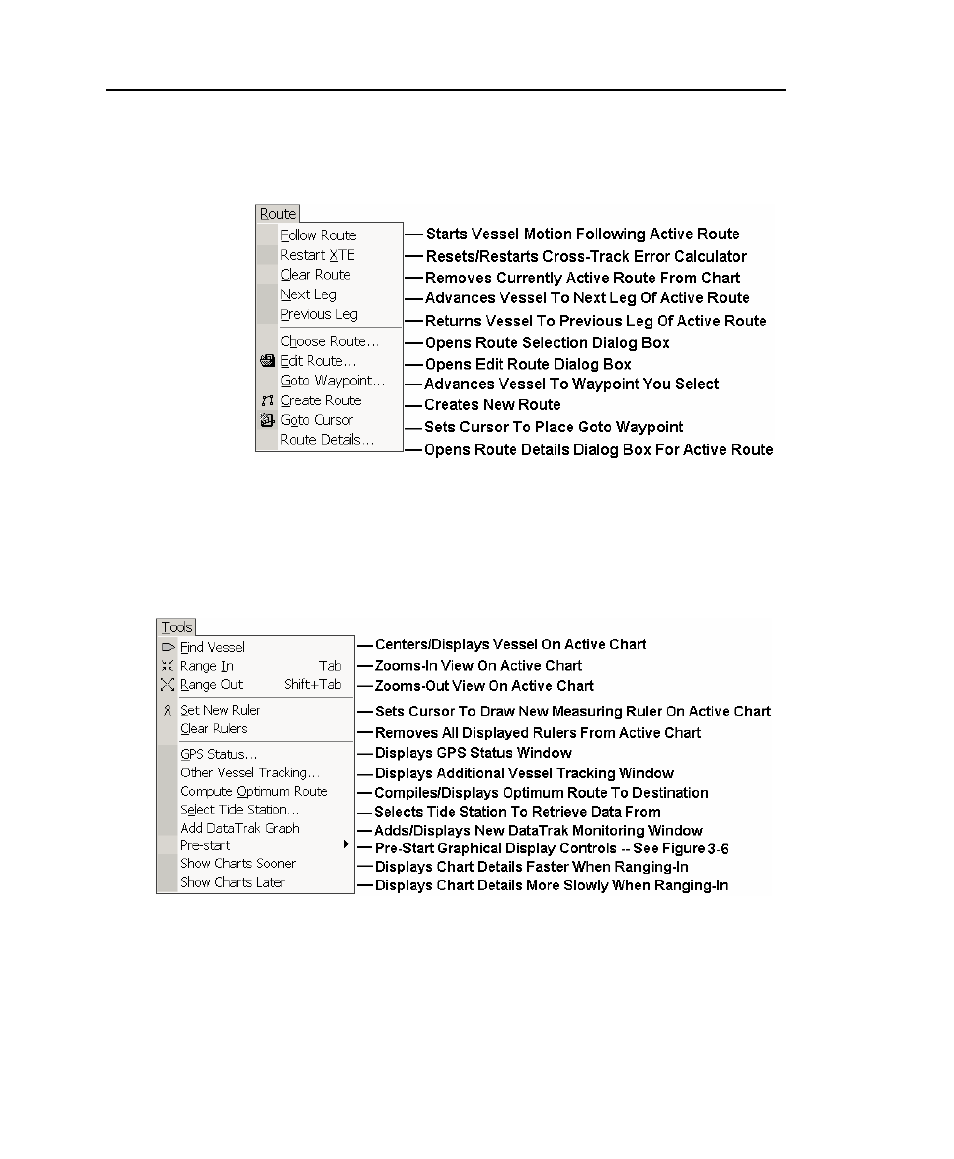 Route menu, Tools menu | Raymarine Marine GPS System User Manual | Page 34 / 188