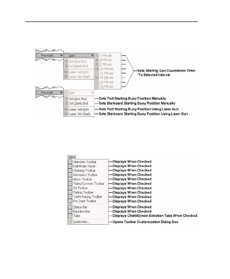 Tools/pre-start menu, View menu | Raymarine Marine GPS System User Manual | Page 35 / 188