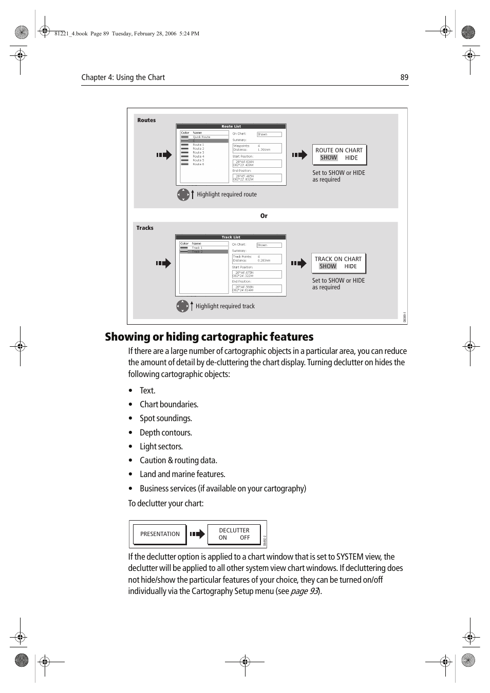 Showing or hiding cartographic features, Page 93 | Raymarine C Series User Manual | Page 103 / 244