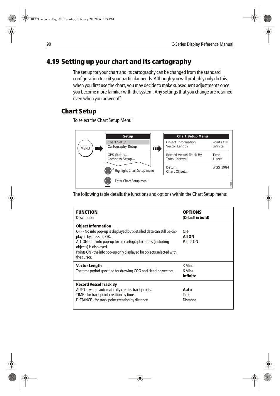 19 setting up your chart and its cartography, Chart setup | Raymarine C Series User Manual | Page 104 / 244