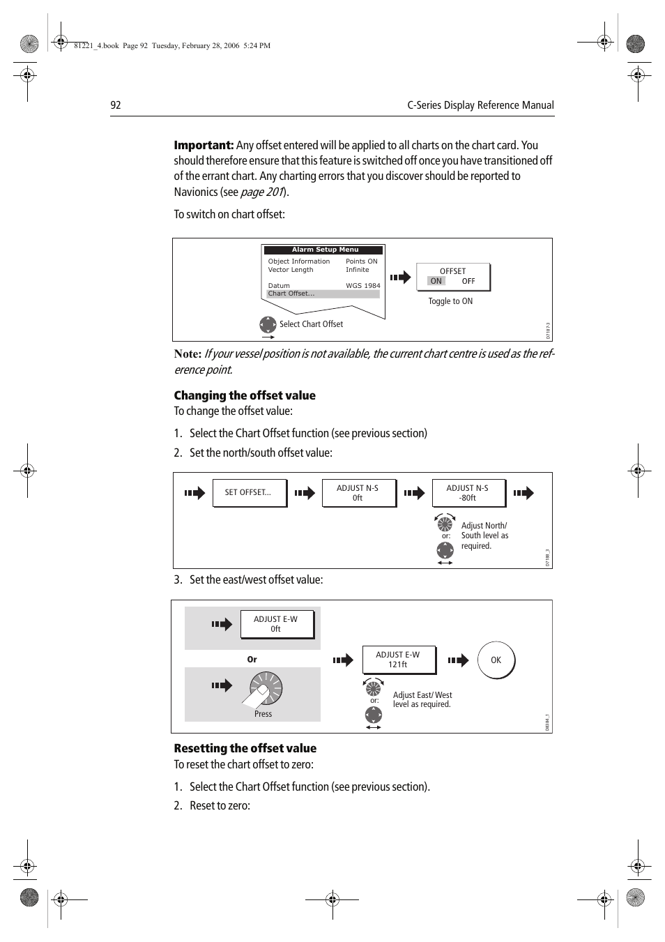 Page 201, Set the east/west offset value | Raymarine C Series User Manual | Page 106 / 244