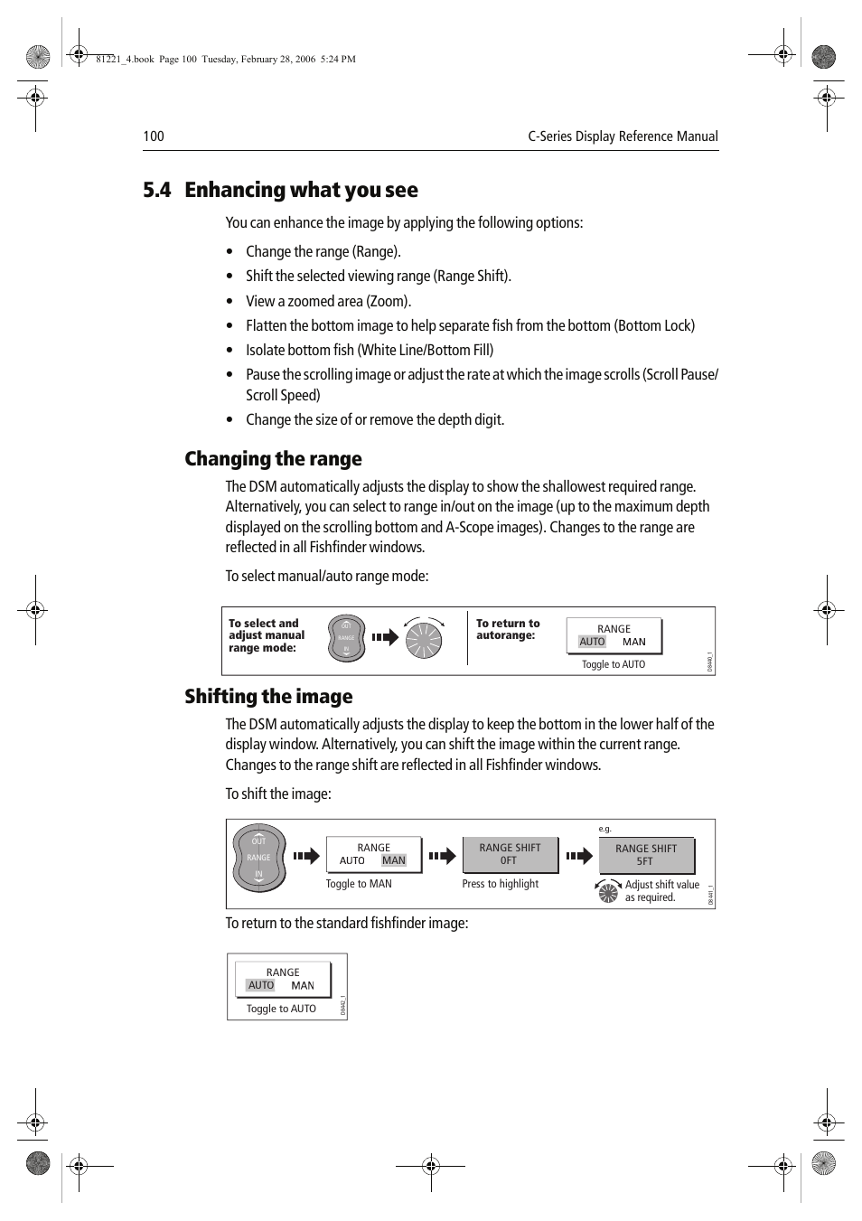 4 enhancing what you see, Changing the range, Shifting the image | Raymarine C Series User Manual | Page 114 / 244