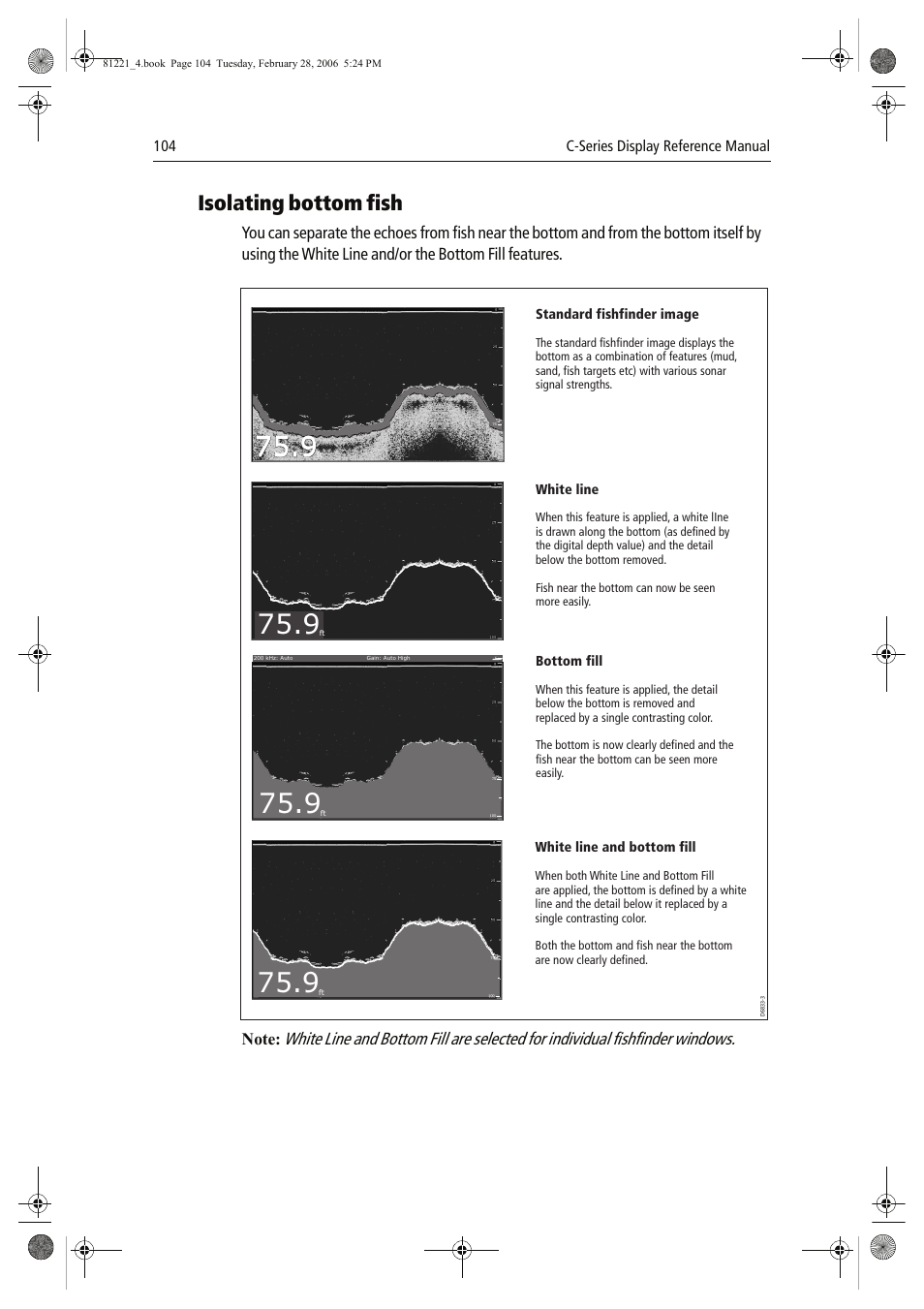 Isolating bottom fish, 104 c-series display reference manual | Raymarine C Series User Manual | Page 118 / 244