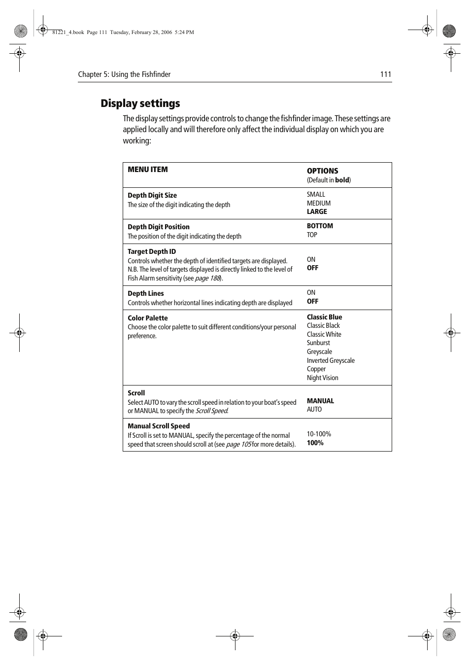 Display settings | Raymarine C Series User Manual | Page 125 / 244