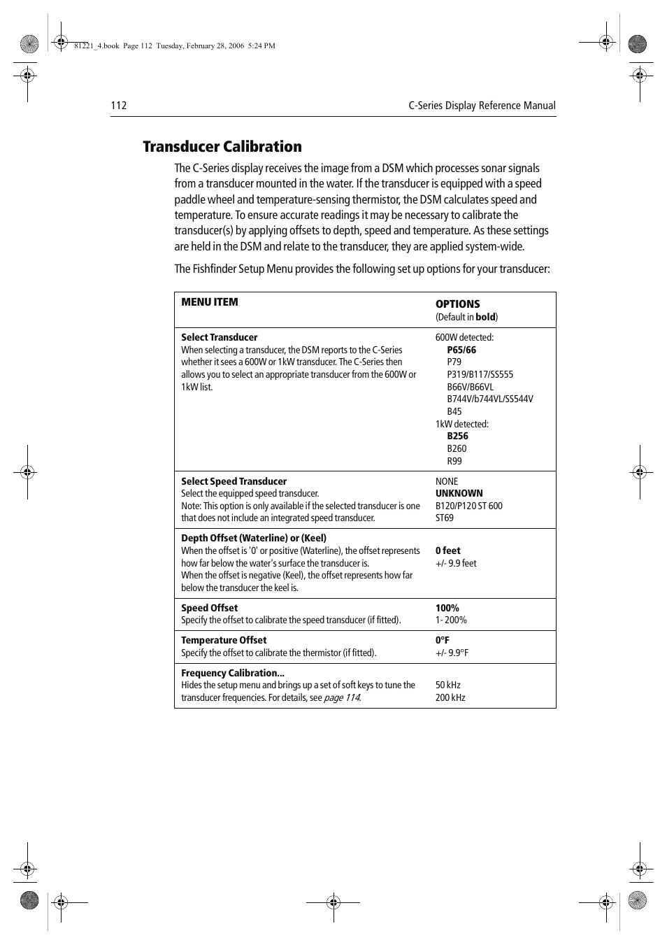 Transducer calibration | Raymarine C Series User Manual | Page 126 / 244