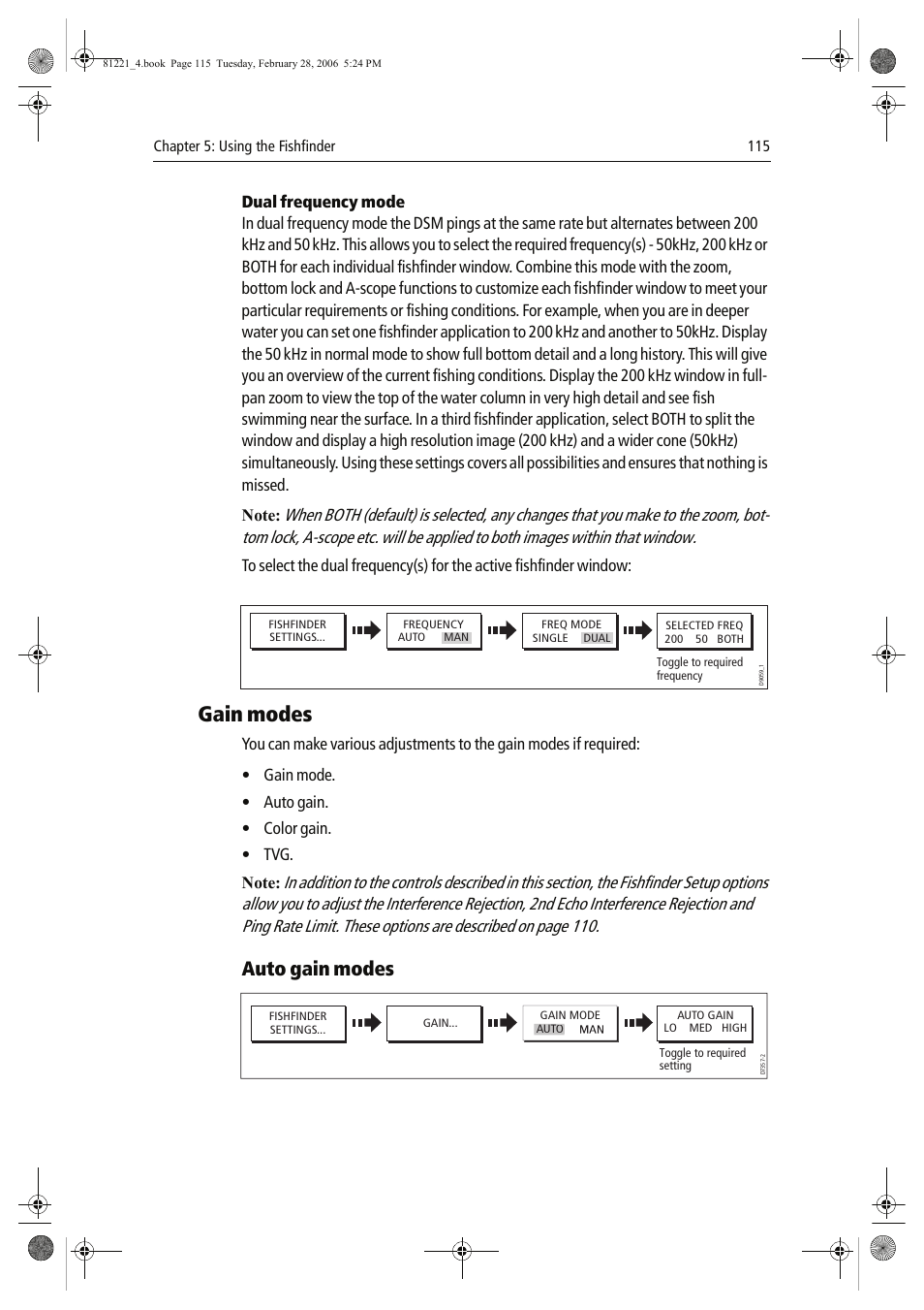 Gain modes, Auto gain modes | Raymarine C Series User Manual | Page 129 / 244