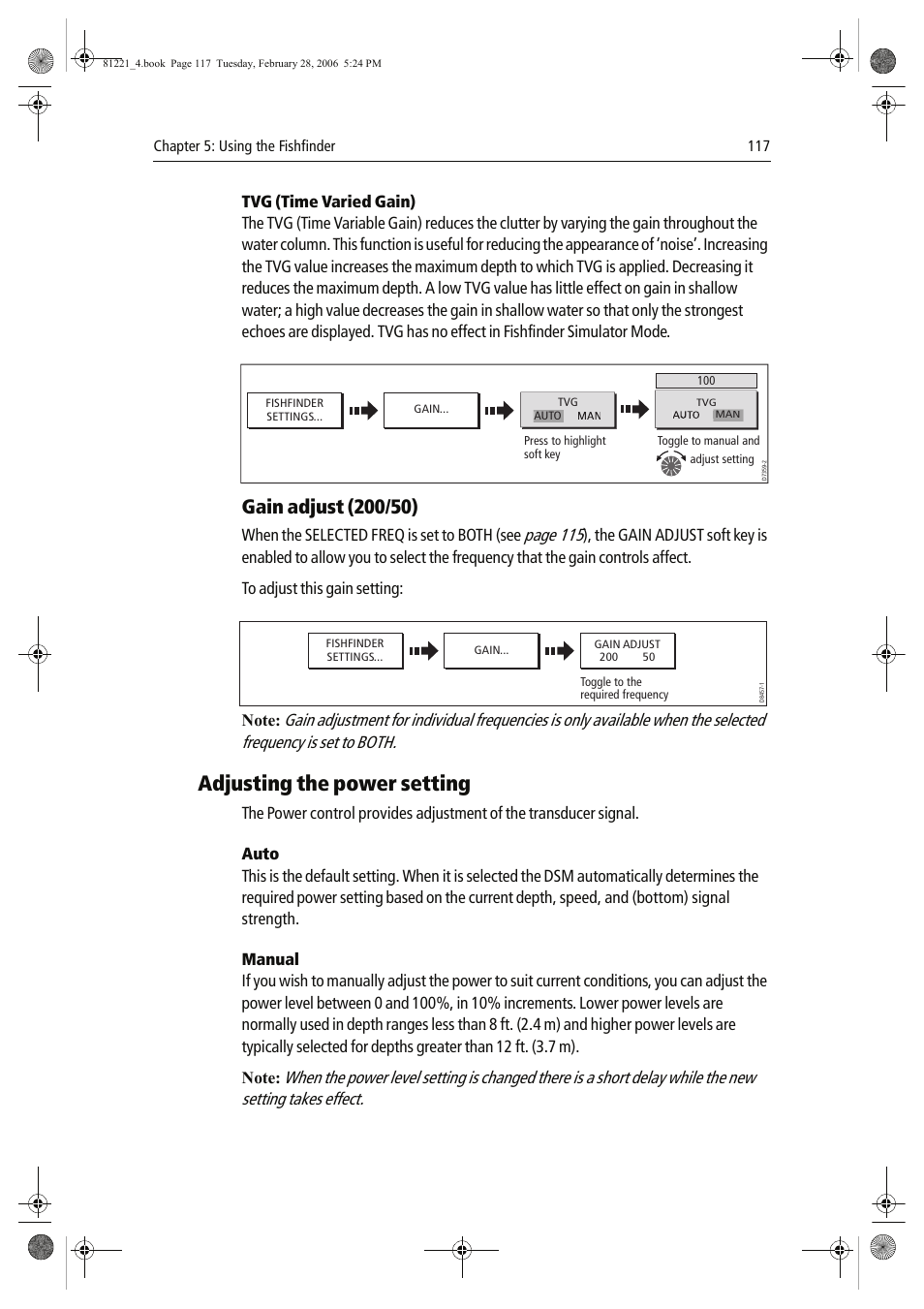 Adjusting the power setting, Page 115 | Raymarine C Series User Manual | Page 131 / 244