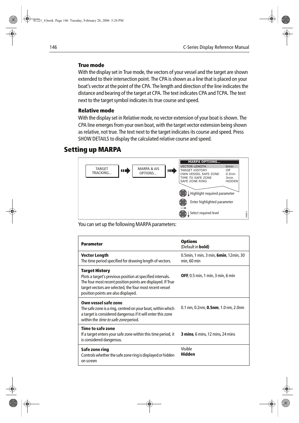 Setting up marpa, You can set up the following marpa parameters | Raymarine C Series User Manual | Page 160 / 244