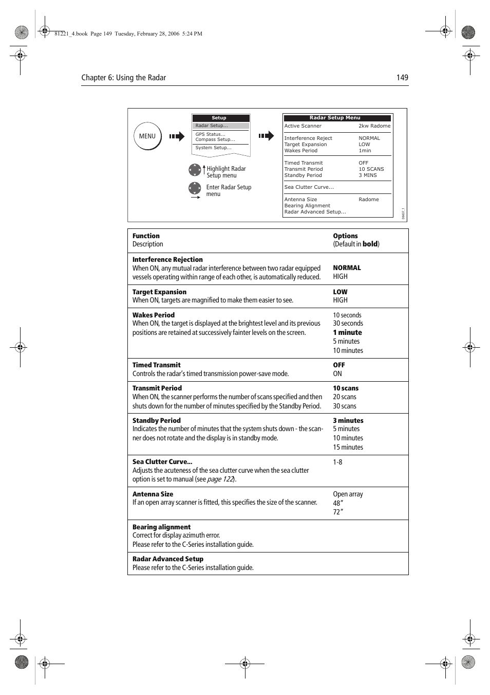 Chapter 6: using the radar 149, Page 122 | Raymarine C Series User Manual | Page 163 / 244