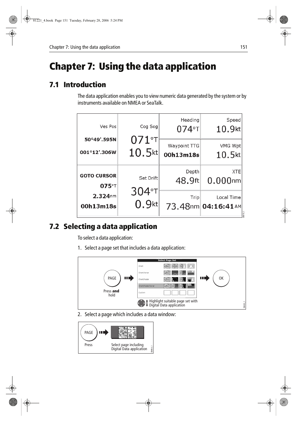 Chapter 7: using the data application, 1 introduction, 2 selecting a data application | Raymarine C Series User Manual | Page 165 / 244