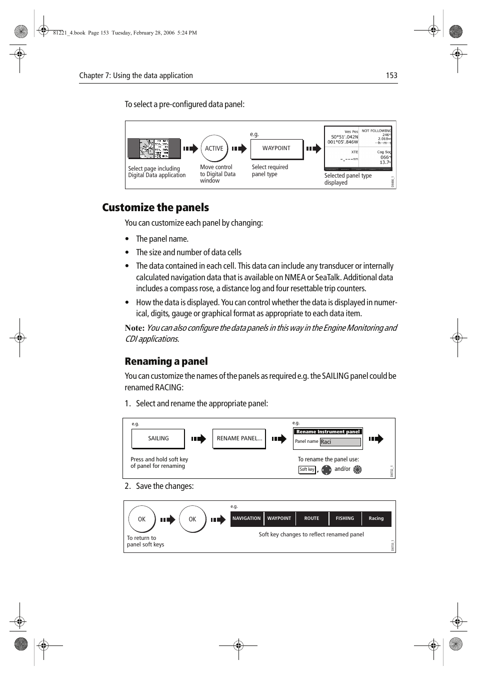 Customize the panels, Renaming a panel, Save the changes | Raymarine C Series User Manual | Page 167 / 244