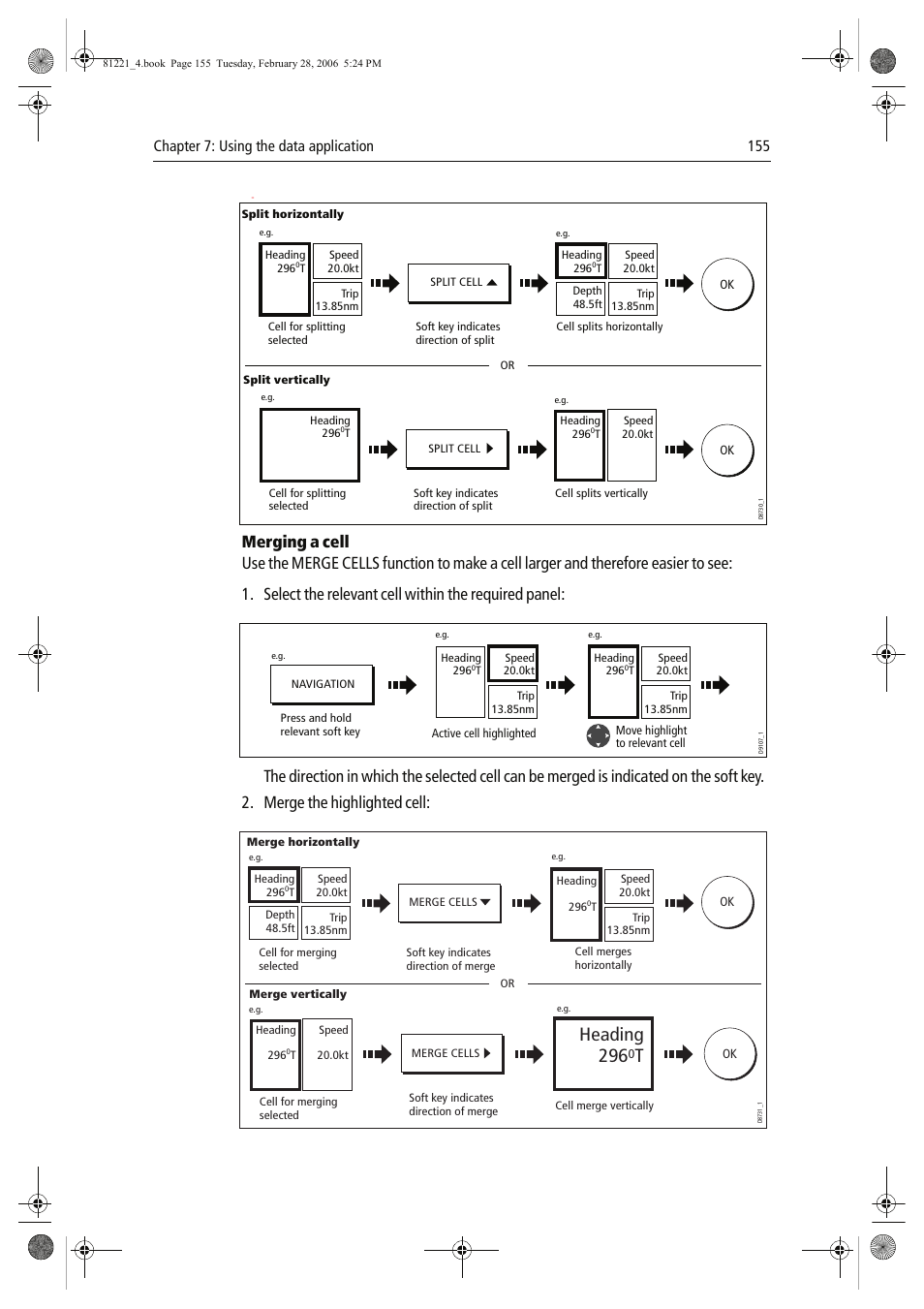 Heading 296, Chapter 7: using the data application 155 | Raymarine C Series User Manual | Page 169 / 244