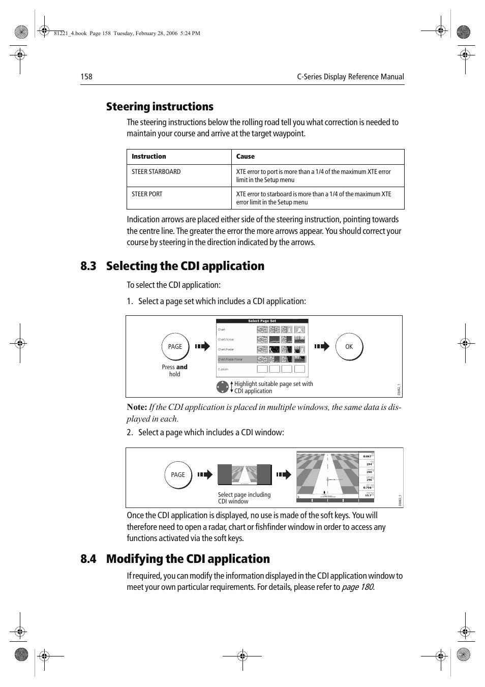 3 selecting the cdi application, 4 modifying the cdi application, Steering instructions | Page 180 | Raymarine C Series User Manual | Page 172 / 244