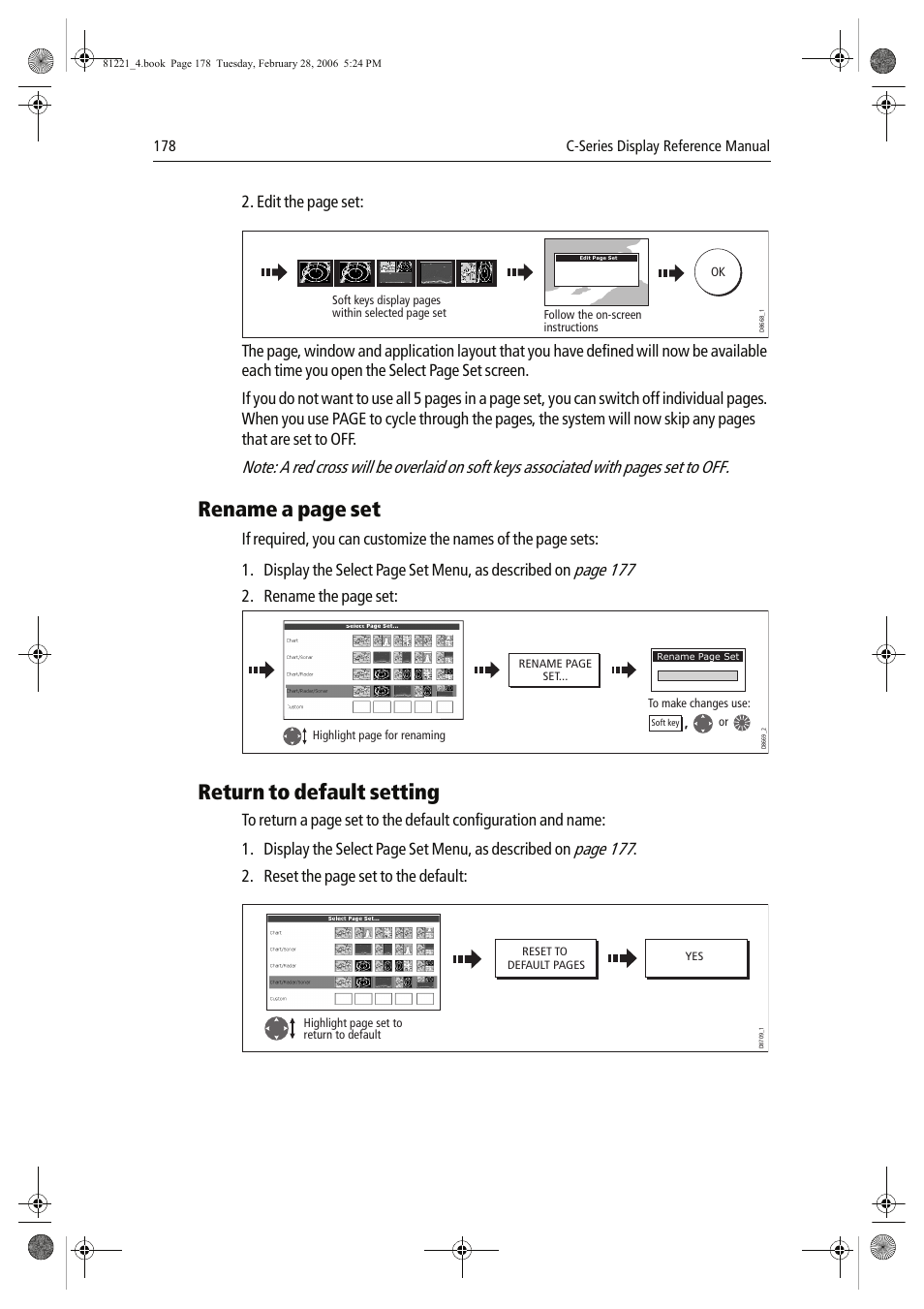 Rename a page set, Return to default setting, Page 177 | Edit the page set, Rename the page set, Reset the page set to the default | Raymarine C Series User Manual | Page 192 / 244