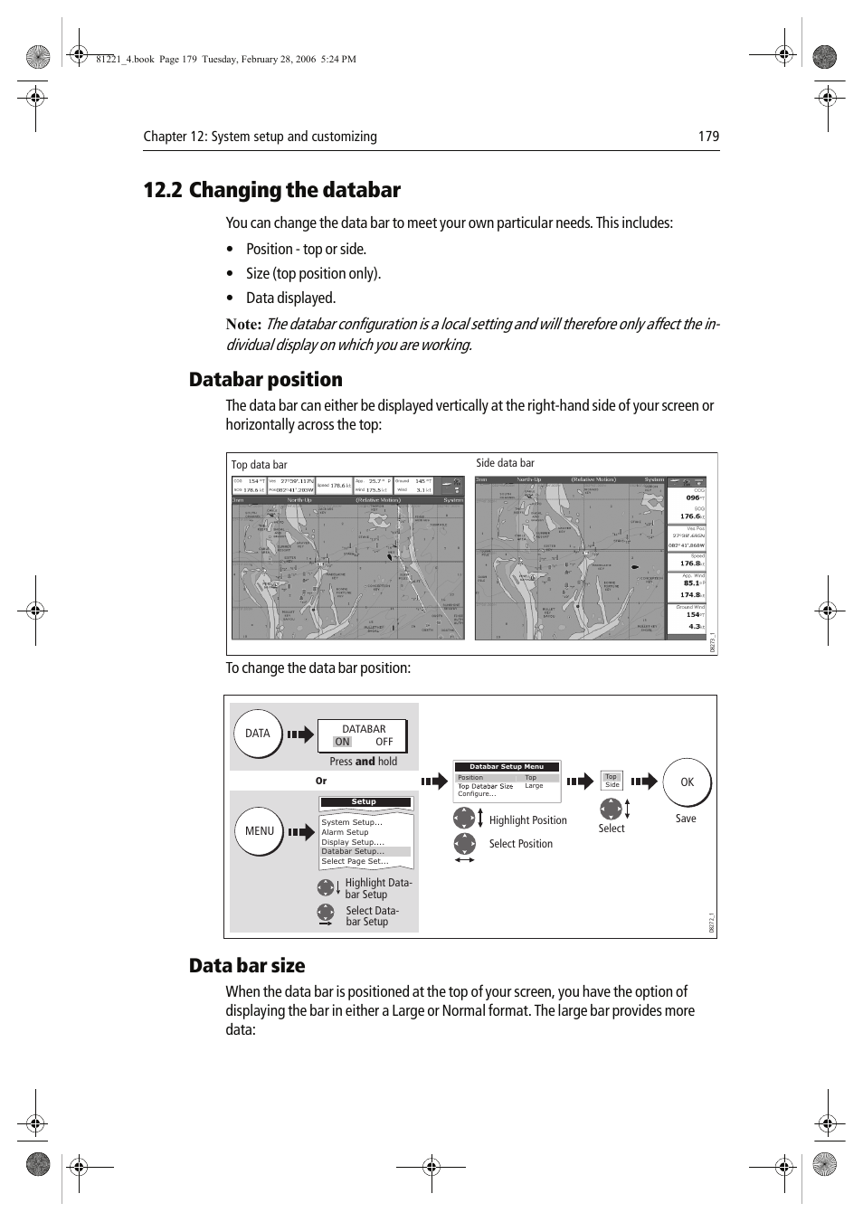 2 changing the databar, Databar position, Data bar size | Raymarine C Series User Manual | Page 193 / 244