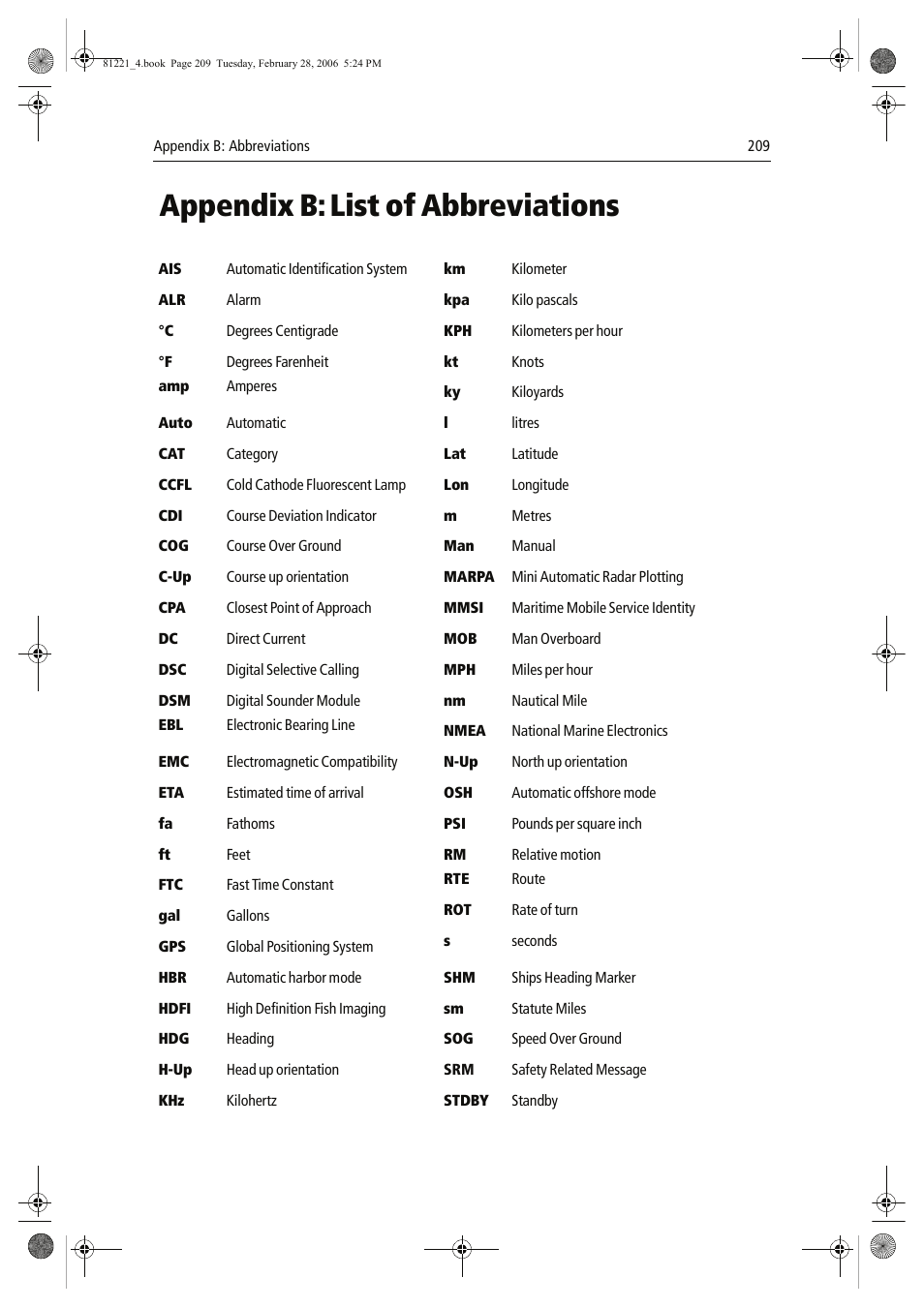 Appendix b: list of abbreviations | Raymarine C Series User Manual | Page 223 / 244