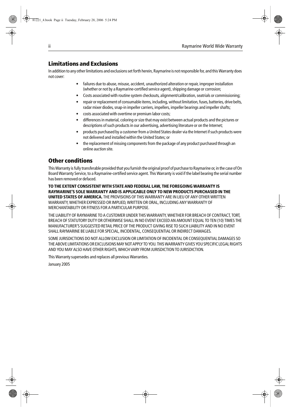 Limitations and exclusions, Other conditions | Raymarine C Series User Manual | Page 240 / 244