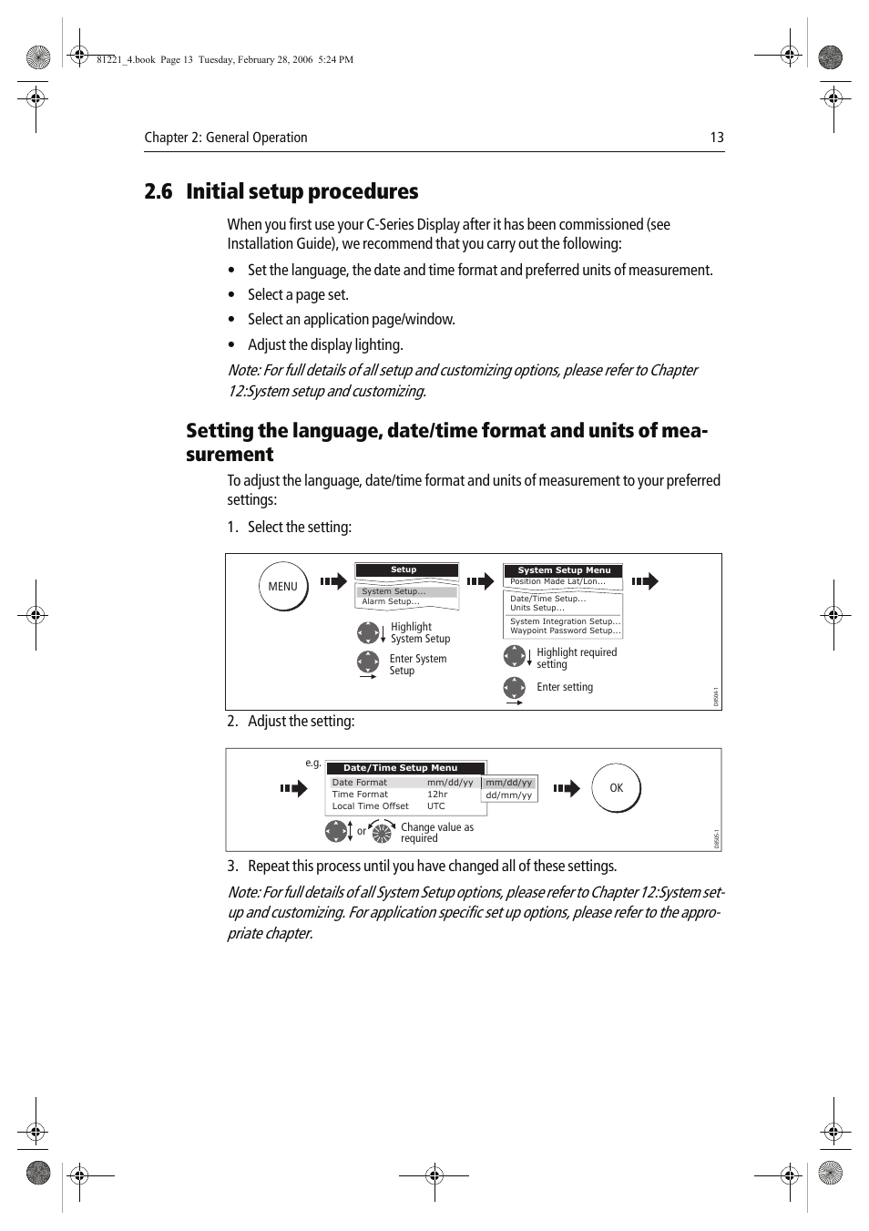 6 initial setup procedures, Adjust the setting | Raymarine C Series User Manual | Page 27 / 244
