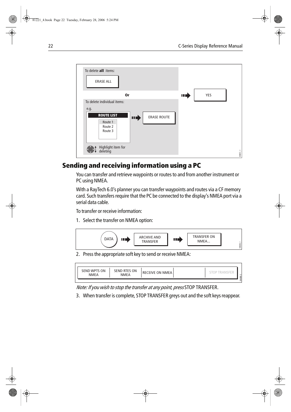 Sending and receiving information using a pc | Raymarine C Series User Manual | Page 36 / 244