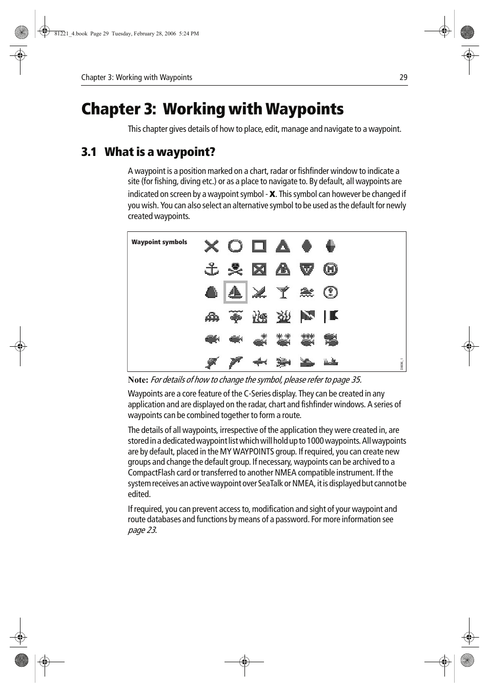 Chapter 3: working with waypoints, 1 what is a waypoint | Raymarine C Series User Manual | Page 43 / 244