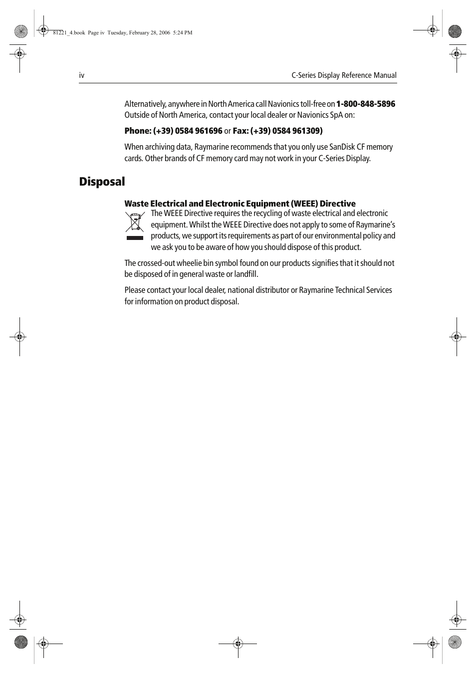 Disposal | Raymarine C Series User Manual | Page 6 / 244