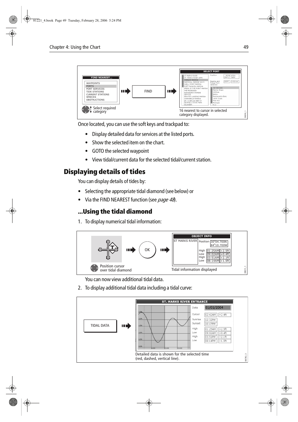 Displaying details of tides, Using the tidal diamond, Page 48 | Chapter 4: using the chart 49 | Raymarine C Series User Manual | Page 63 / 244