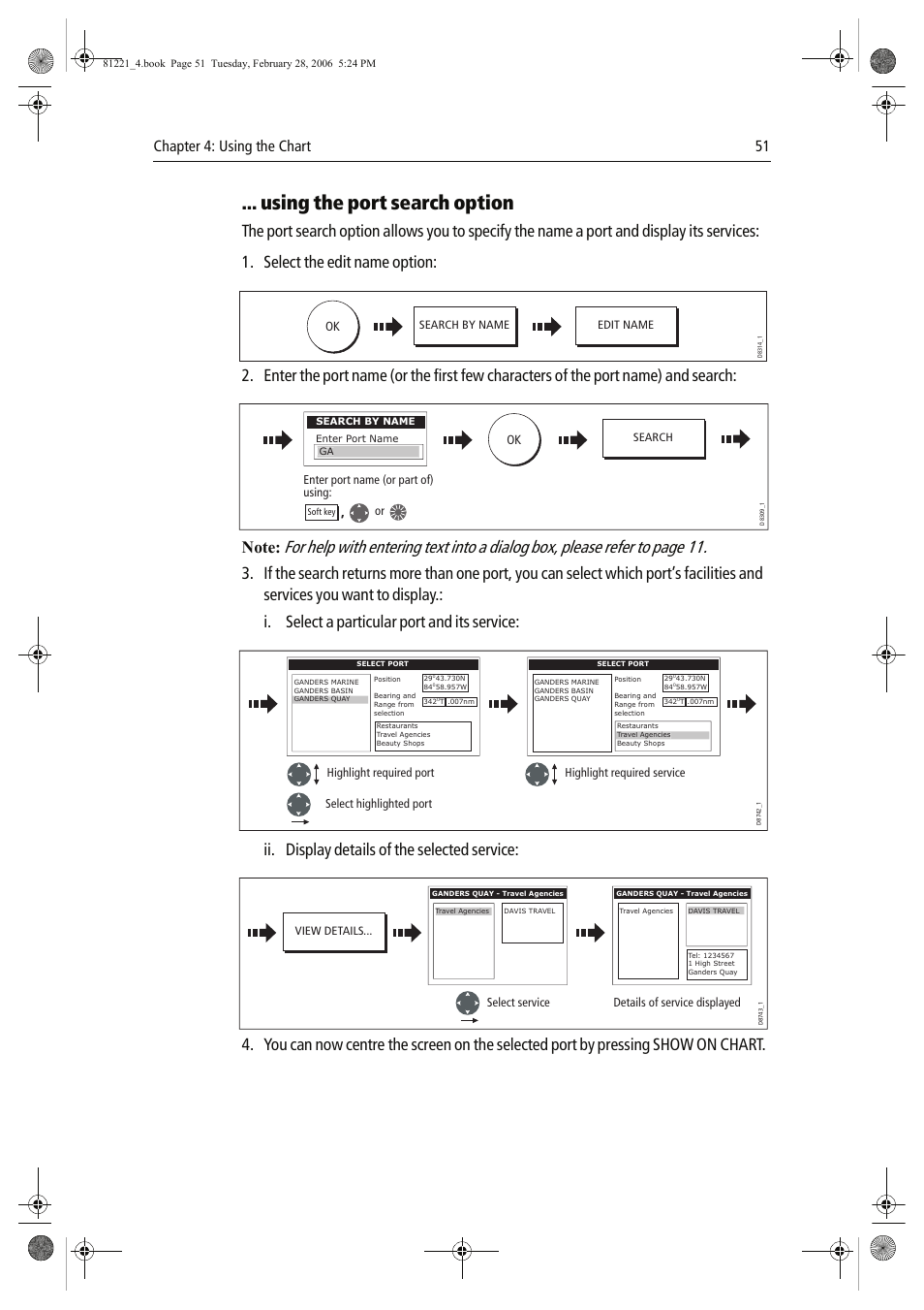 Using the port search option, Ii. display details of the selected service, Chapter 4: using the chart 51 | Raymarine C Series User Manual | Page 65 / 244