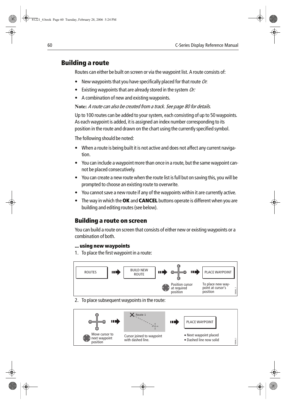 Building a route, Building a route on screen | Raymarine C Series User Manual | Page 74 / 244