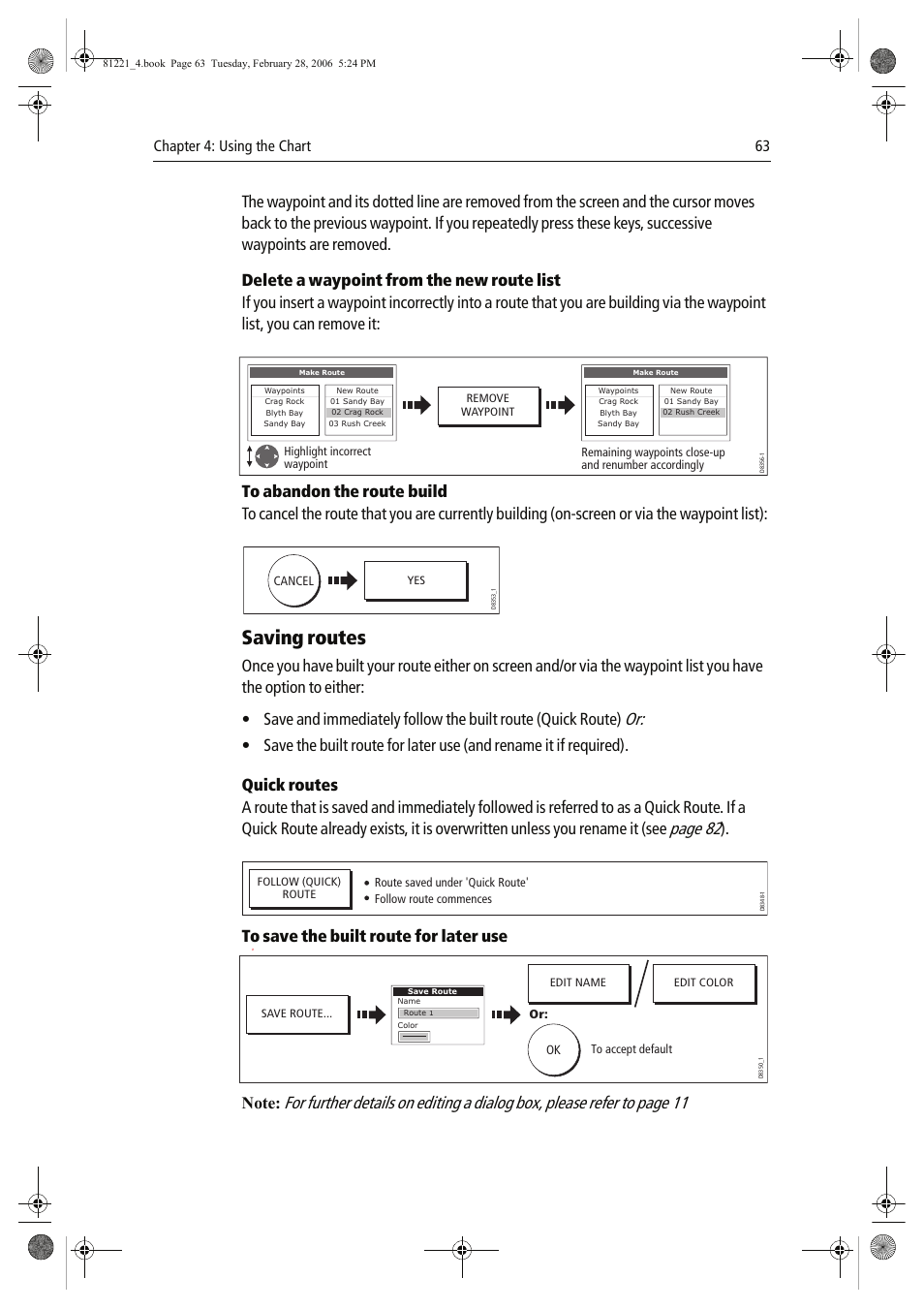 Saving routes, Page 82, Chapter 4: using the chart 63 | Raymarine C Series User Manual | Page 77 / 244
