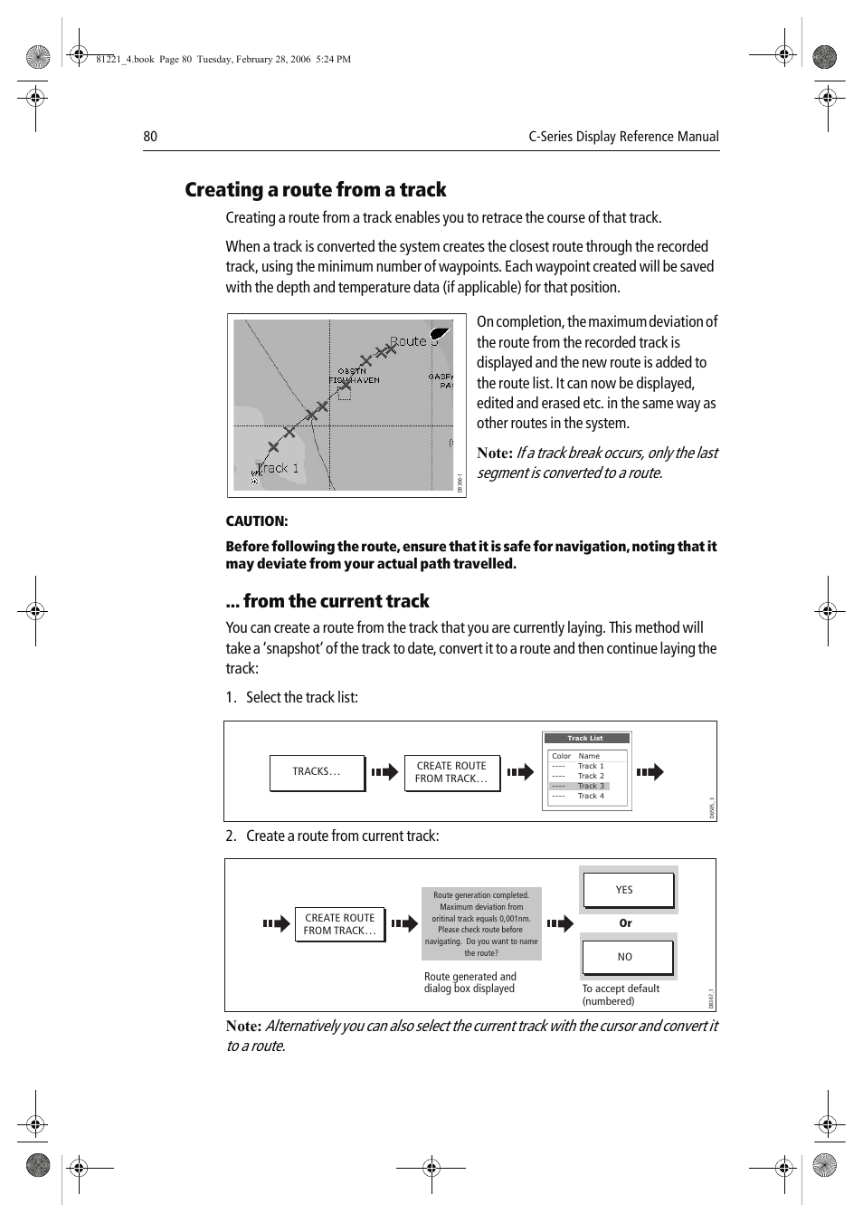 Creating a route from a track, Create a route from current track | Raymarine C Series User Manual | Page 94 / 244