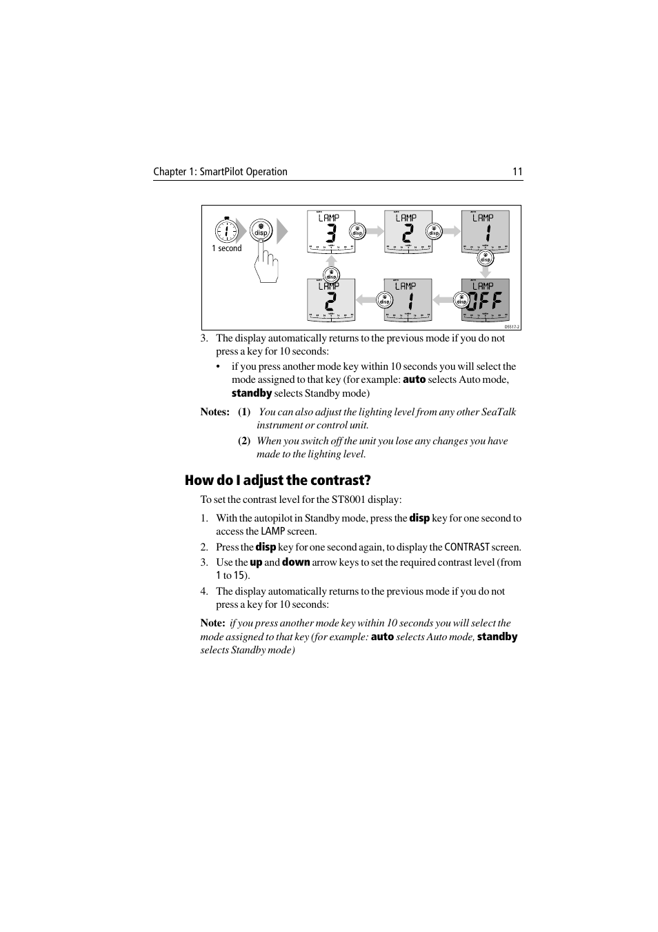 How do i adjust the contrast | Raymarine ST8001 User Manual | Page 17 / 48