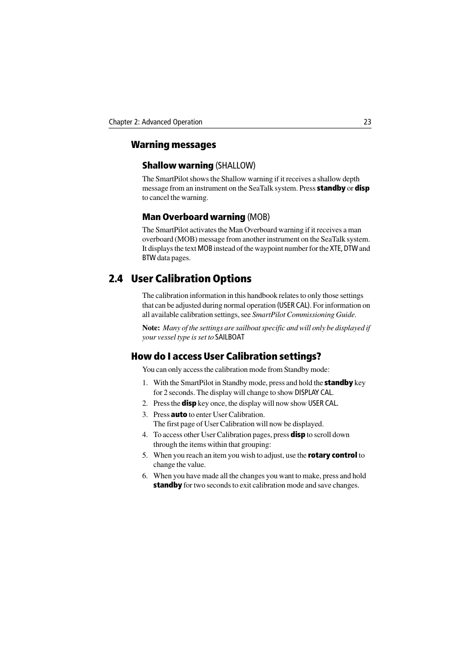 4 user calibration options, Warning messages, How do i access user calibration settings | Raymarine ST8001 User Manual | Page 29 / 48