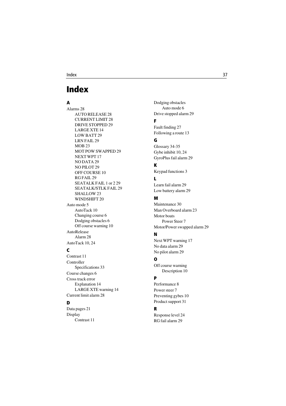 Index | Raymarine ST8001 User Manual | Page 43 / 48