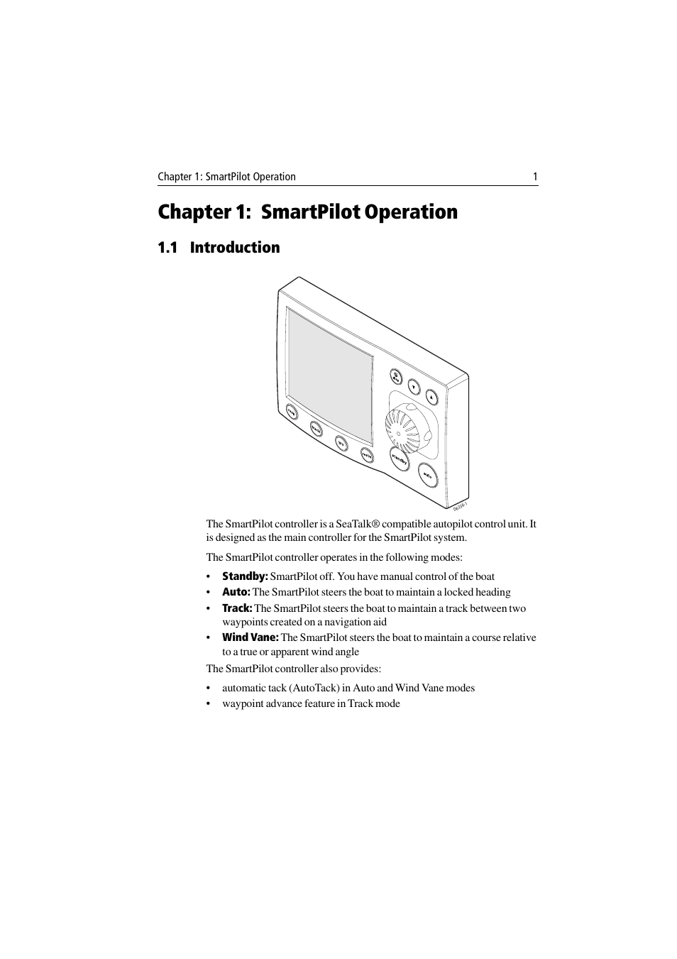 Chapter 1: smartpilot operation, 1 introduction | Raymarine ST8001 User Manual | Page 7 / 48