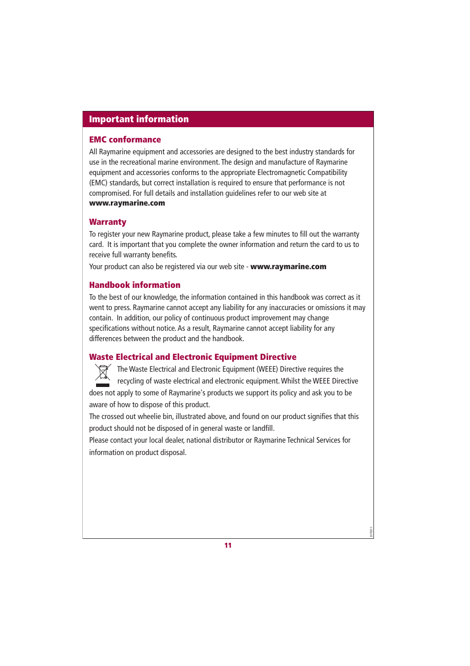 Important information | Raymarine E55061 User Manual | Page 11 / 13