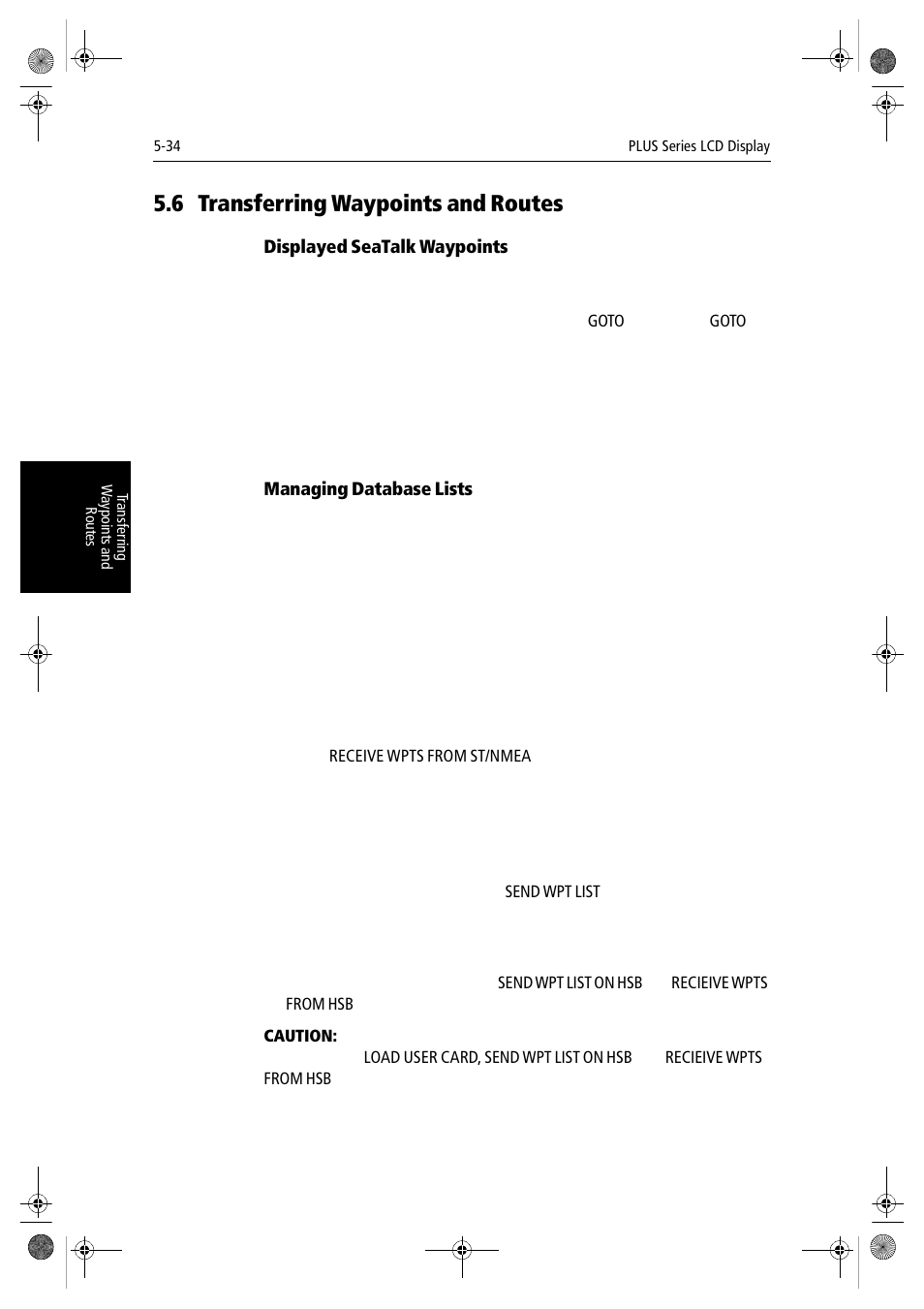 6 transferring waypoints and routes, Displayed seatalk waypoints, Managing database lists | Raymarine hsb2 PLUS Series User Manual | Page 132 / 246