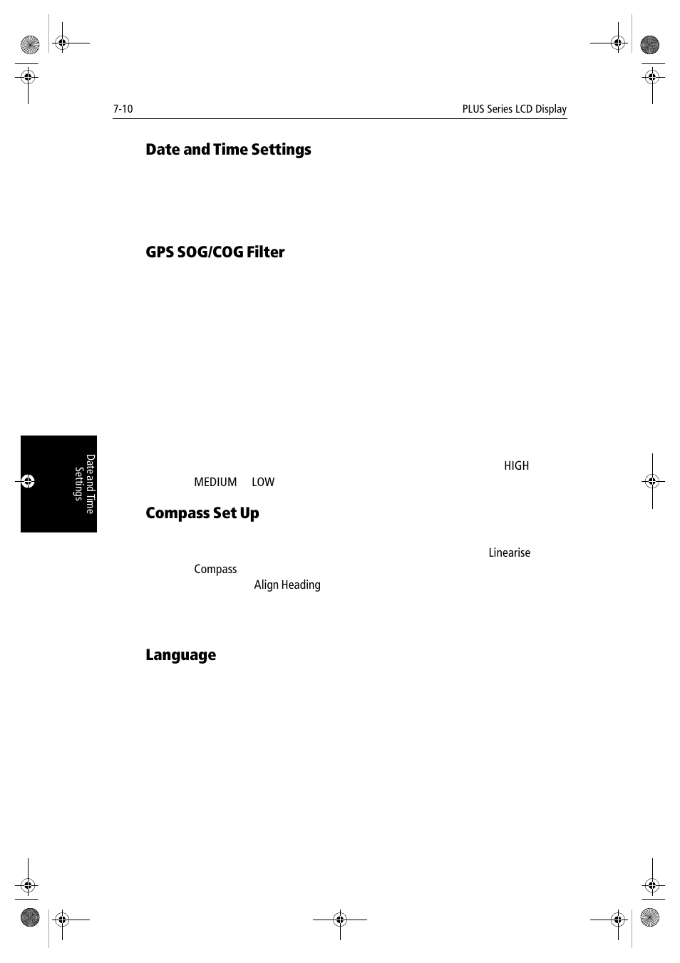 Date and time settings, Gps sog/cog filter, Compass set up | Language | Raymarine hsb2 PLUS Series User Manual | Page 162 / 246
