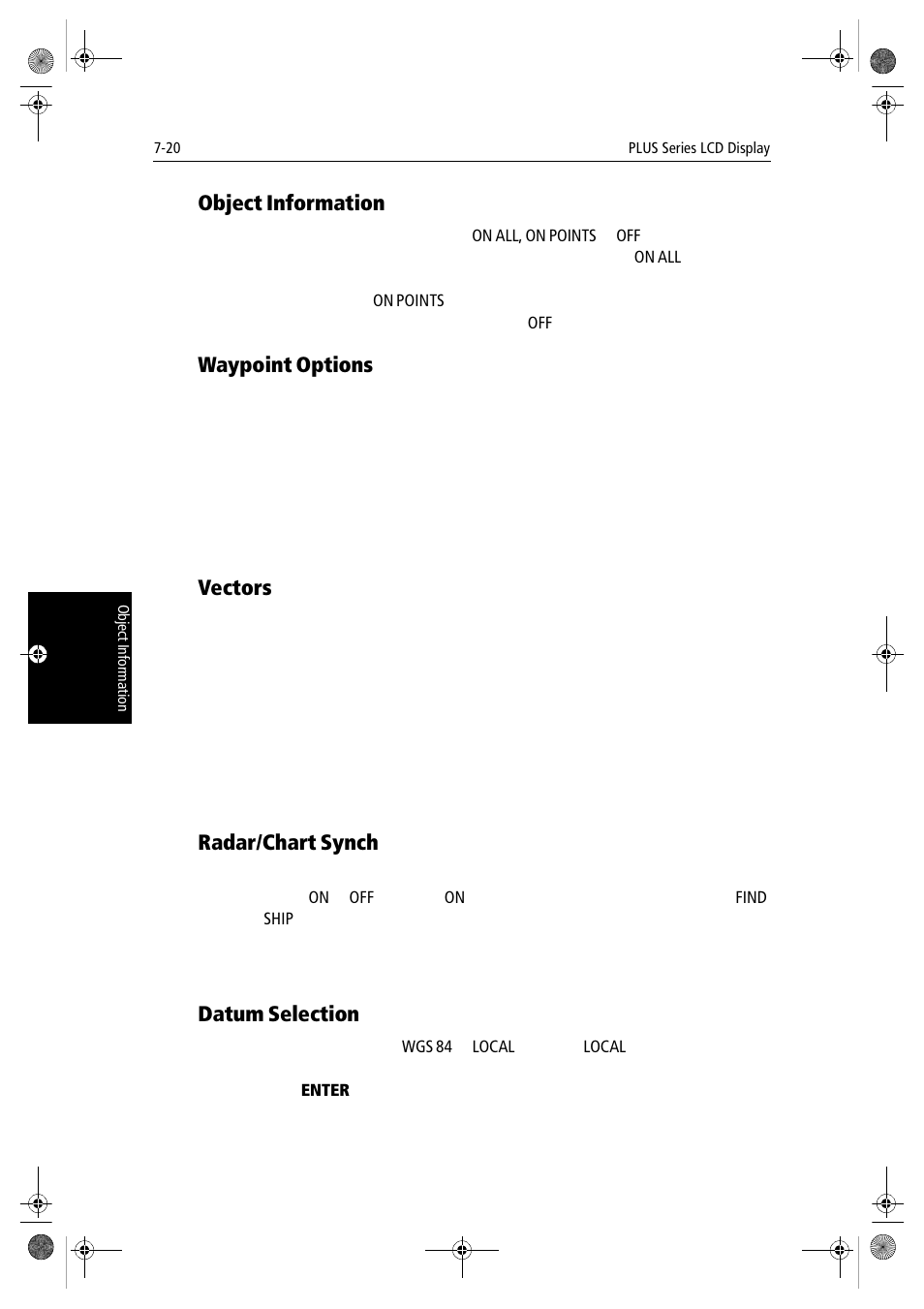 Object information, Waypoint options, Vectors | Radar/chart synch, Datum selection | Raymarine hsb2 PLUS Series User Manual | Page 172 / 246
